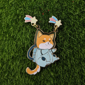 shiba inu space explorer with shooting stars  enamel pin 