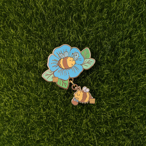 Sleepy Bee, Hardly Working - Dangle Enamel Pin