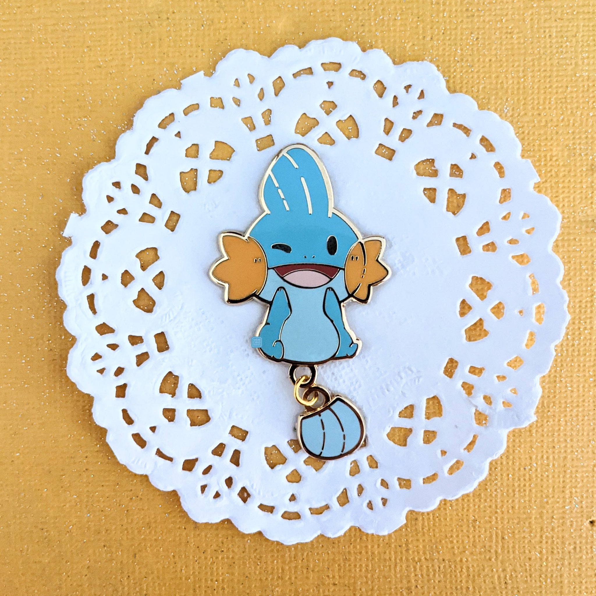 cute blue water pocket monster axolotl enamel pin